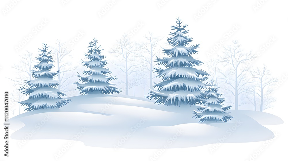 Obraz premium White snow background with small white Christmas trees, simple vector art