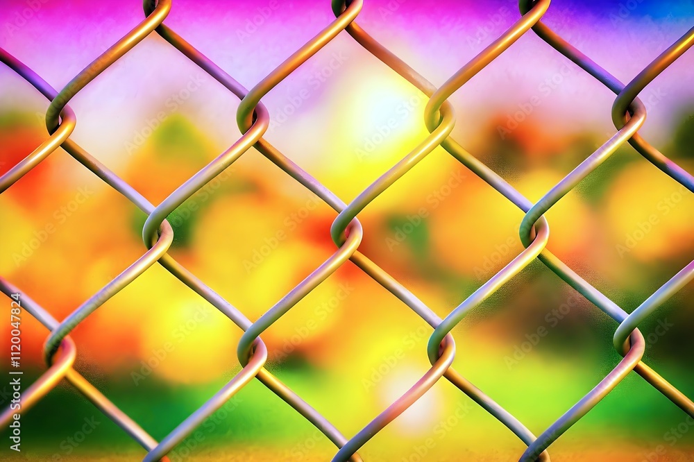 Fototapeta premium Colorful Chainlink Fence Abstract Background Vibrant Nature Bokeh Photography