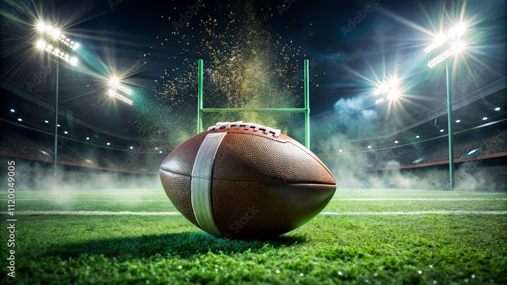 Dynamic Sports Scene with Football and Stadium Lights Dynamic Sports Scene with Football and Stadium Lights