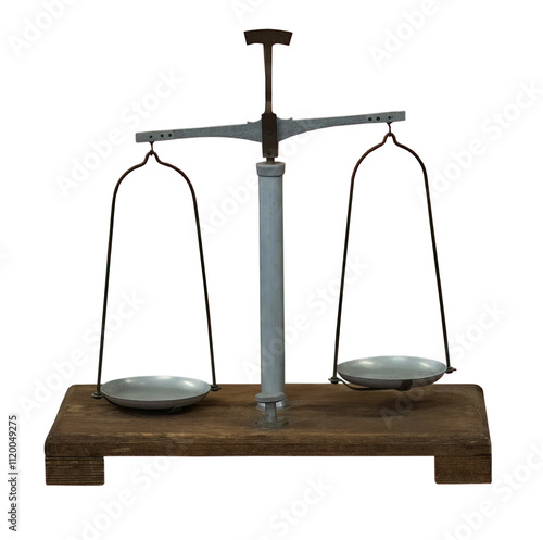 Foto Old and vintage balance on white, isolated