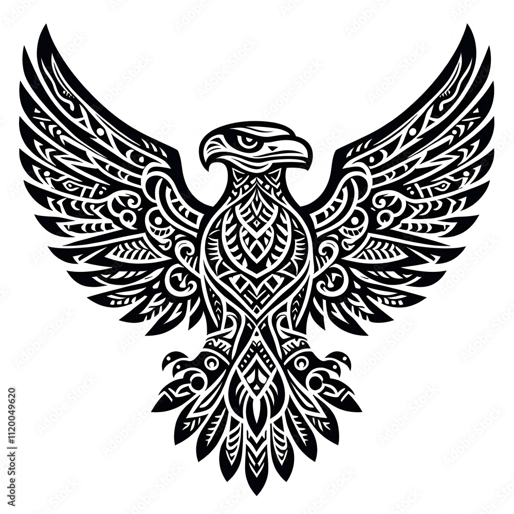 Obraz premium AI Generate of Eagle or Hawk Shape in Samoan Art style isolated in white