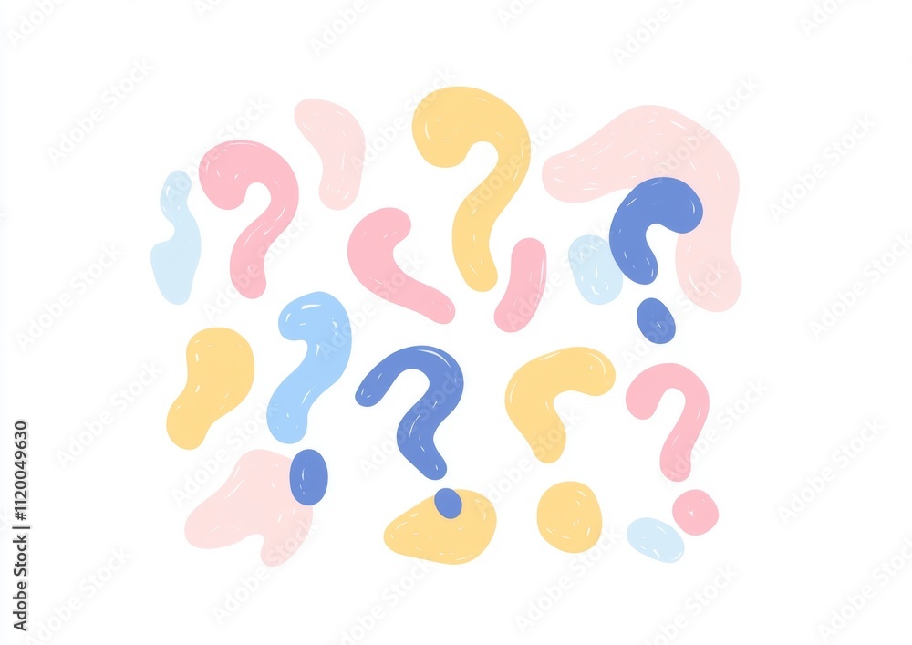 Simple Doodle Style Question Marks Illustration in Pastel Colors on White Background. High Resolution Vector Art. Simple Doodle Style Question Marks Illustration in Pastel Colors on White Background. High Resolution Vector Art.