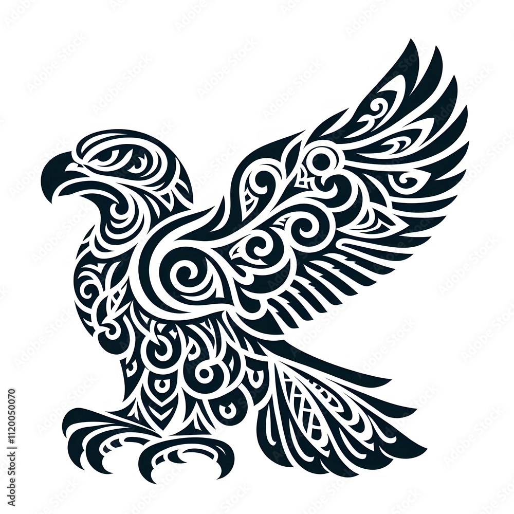 AI Generate of Eagle or Hawk Shape in Samoan Art style isolated in white AI Generate of Eagle or Hawk Shape in Samoan Art style isolated in white