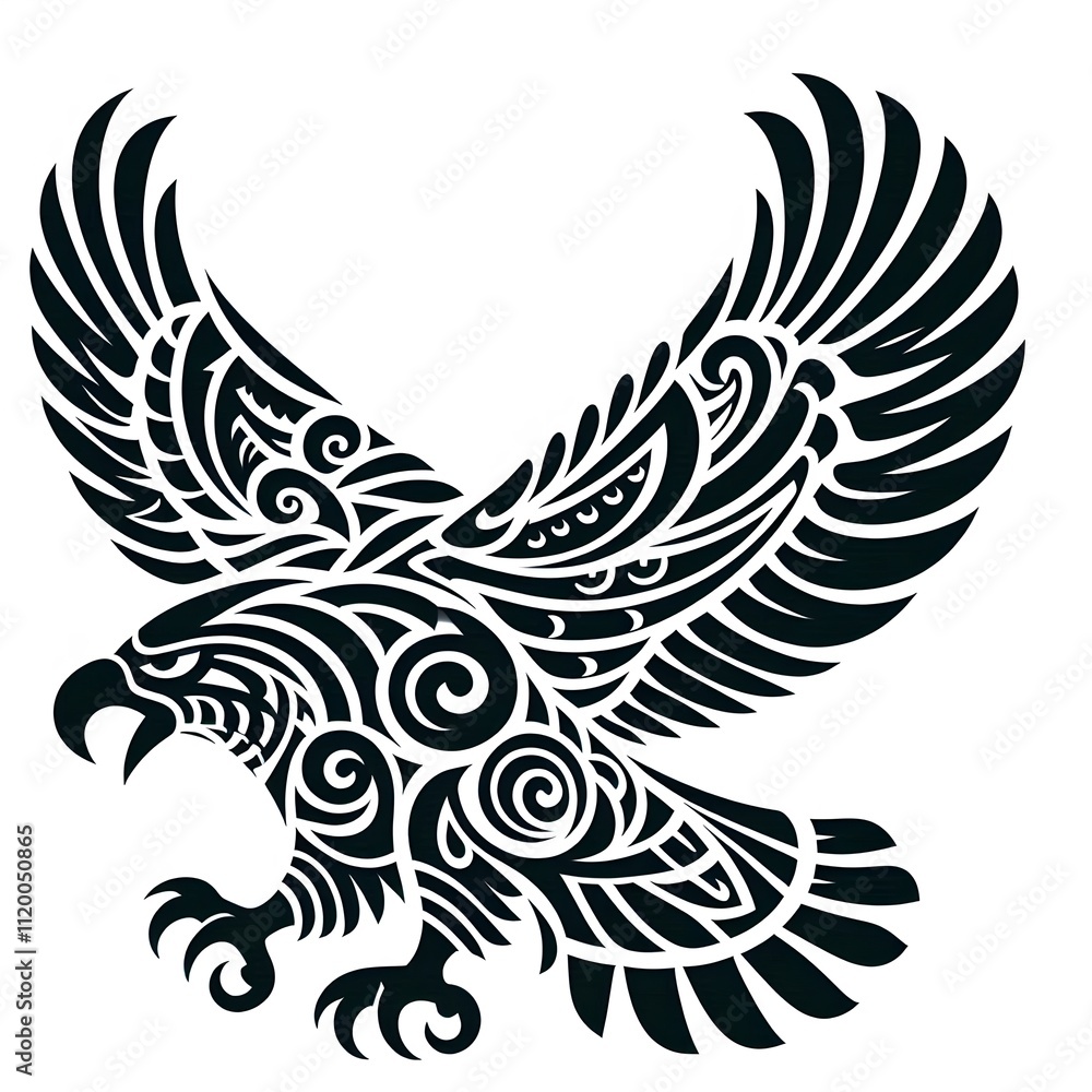 Obraz premium AI Generate of Eagle or Hawk Shape in Samoan Art style isolated in white