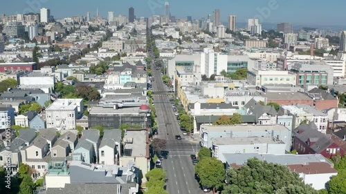 Aerial views of San Francisco's iconic cityscape at sunset