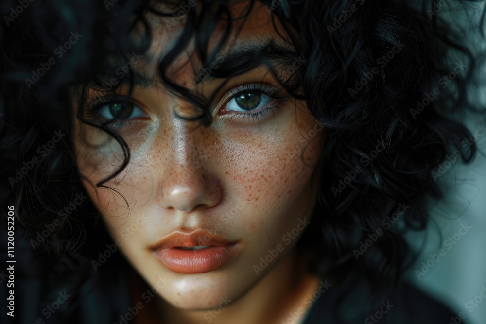 Close up portrait of attractive Asian girl with curly hair. Close up portrait of attractive Asian girl with curly hair.