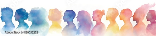 Watercolor Illustration of Diverse Person Silhouettes with Unique Colors and Styles