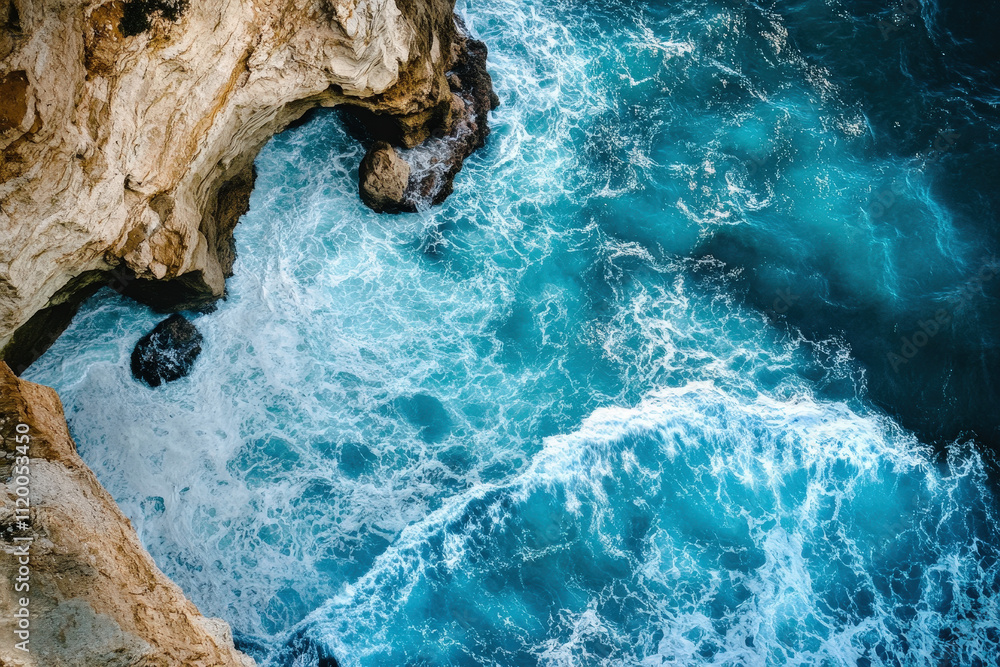 Fototapeta premium Aerial View of Turquoise Ocean Waves