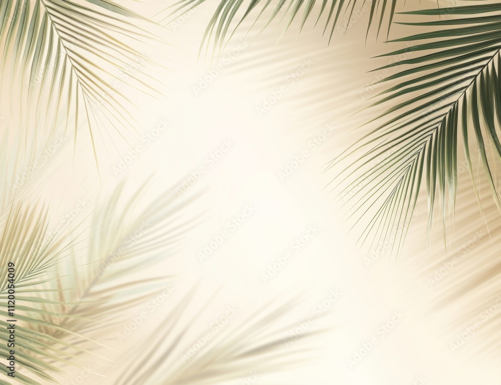 Obraz premium Blurred Shadows of Palm Leaves on Light Beige Background for Summer Concept Banner with Copy Space