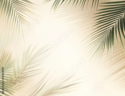 Blurred Shadows of Palm Leaves on Light Beige Background for Summer Concept Banner with Copy Space