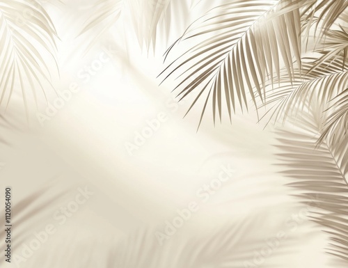 Blurred Shadows of Palm Leaves on Light Beige Background for Summer Concept Banner with Copy Space