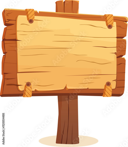 Wooden sign with blank plate for design. Wooden sign for advertising, design, discounts. Vector illustration of a wooden sign.