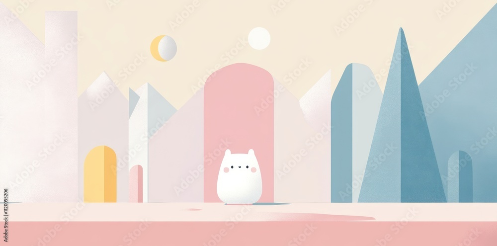 custom made wallpaper toronto digitalA Cute White Creature in a Pastel Geometric Landscape