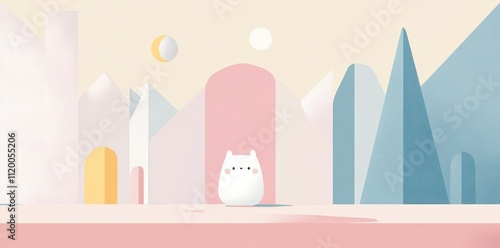 Wallpaper Mural A Cute White Creature in a Pastel Geometric Landscape Torontodigital.ca