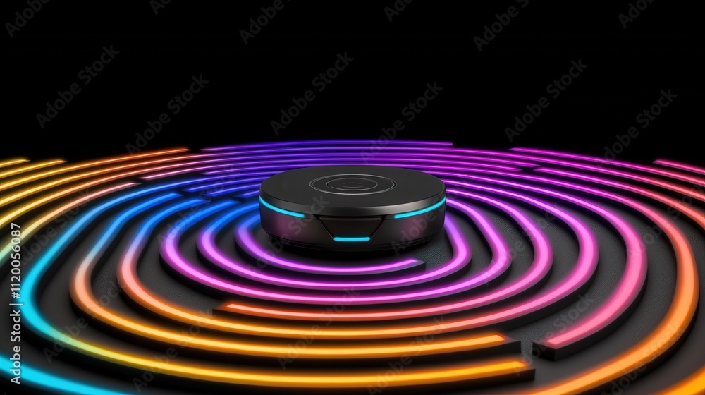 Fototapeta premium Modern Technology Showcase of Smart Device with Colorful Light Trails in Background