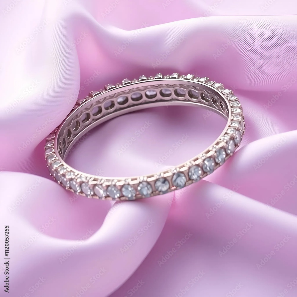 a sophisticated silver bracelet with zircons on lilac silk a sophisticated silver bracelet with zircons on lilac silk