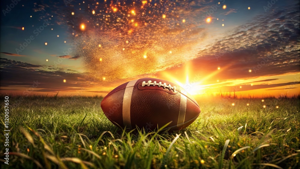 Sunset Over a Football on a Grassy Field Sunset Over a Football on a Grassy Field