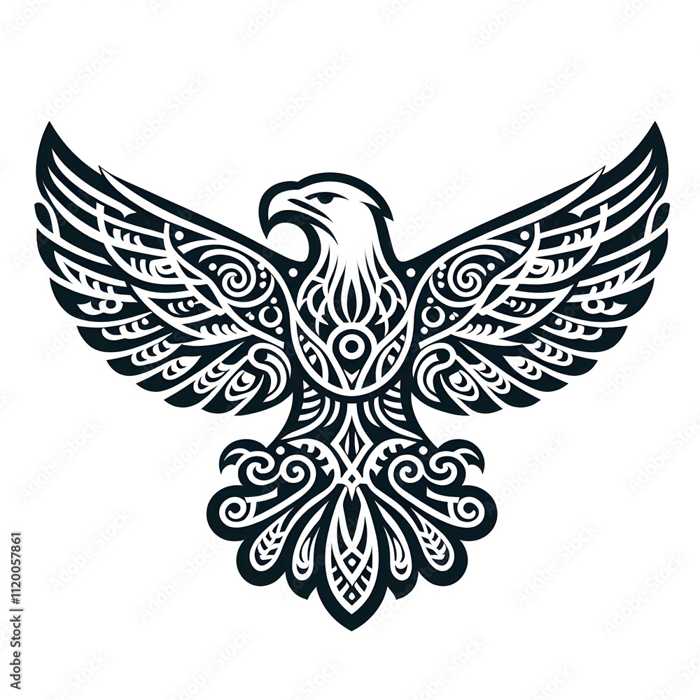 Fototapeta premium AI Generate of Eagle or Hawk Shape in Samoan Art style isolated in white