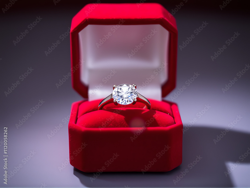 An elegant engagement ring displayed in a luxurious red velvet box, symbolizing love and commitment. An elegant engagement ring displayed in a luxurious red velvet box, symbolizing love and commitment.