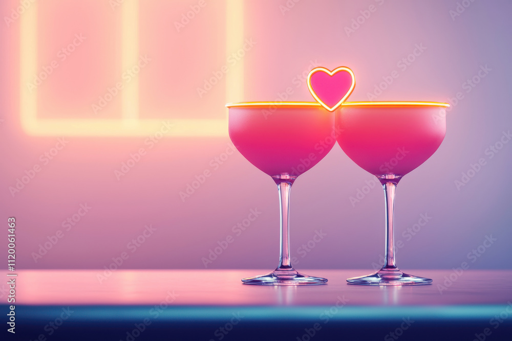 Romantic pink cocktails with heart shaped neon lights, perfect for celebrations. These drinks symbolize love and joy, ideal for special occasions Romantic pink cocktails with heart shaped neon lights, perfect for celebrations. These drinks symbolize love and joy, ideal for special occasions