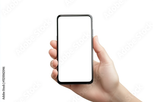 Ultra Quality Picture of the Hand Hold the Smartphone with Isolated Screen on White Background