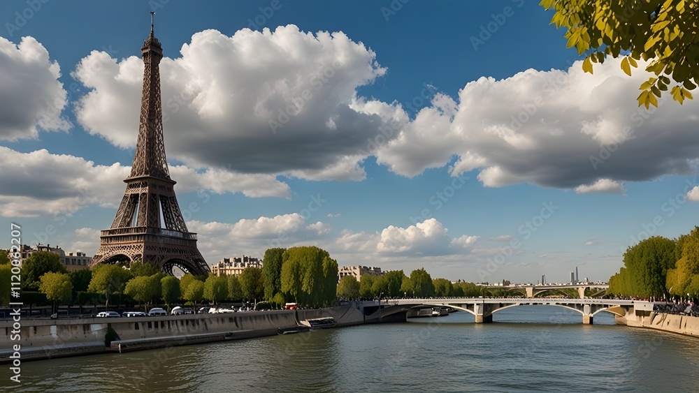 Obraz premium Landscape Panoramic View on the Eiffel