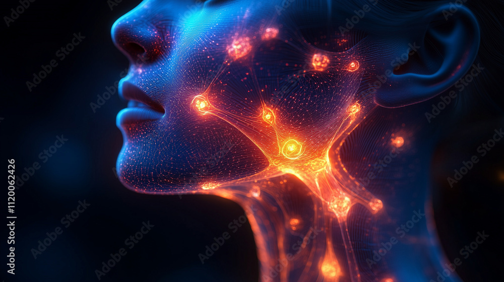 Trigeminal nerve with a highlighted area indicating pain Trigeminal nerve with a highlighted area indicating pain