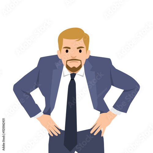 Furious outraged chief executive business man frowning, screaming, grinning. Flat vector illustration isolated on white background