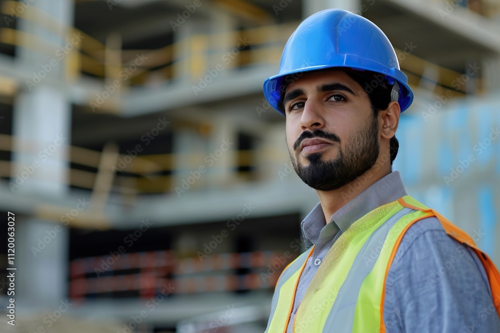 Confident Middle Eastern architect at construction site. Confident Middle Eastern architect at construction site.