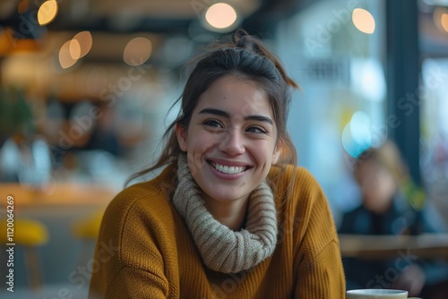 Smiling woman during coffee break