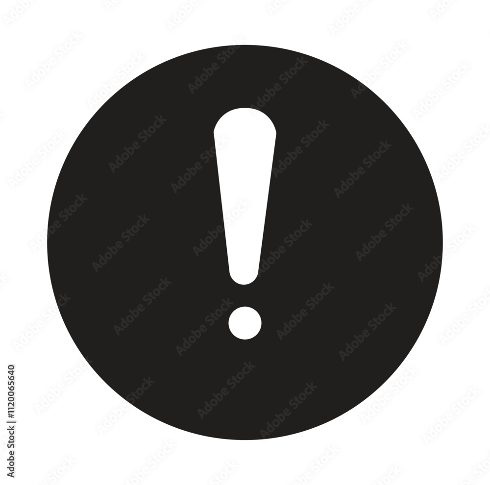white exclamation mark on black circle isolated on white background. vector illustration white exclamation mark on black circle isolated on white background. vector illustration