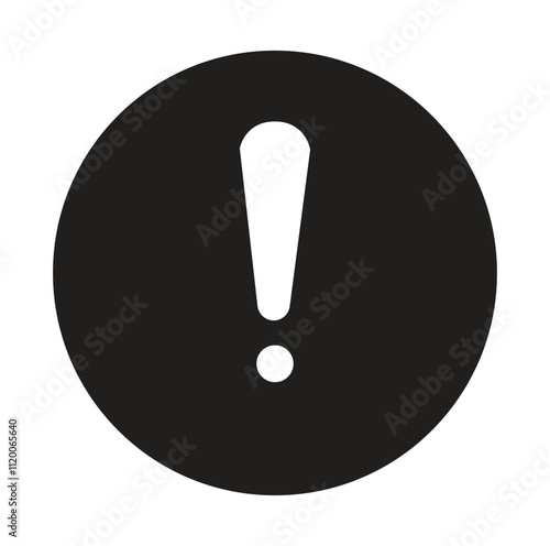 white exclamation mark on black circle isolated on white background. vector illustration