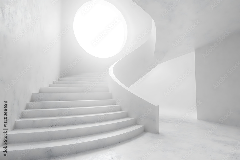 Obraz premium Flur mit Treppe Interior 3d render Minimal Chic White light gray black blush pink Art Brut (Raw Art)