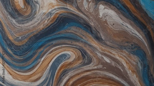 Serene Abstract Fluid Art: Swirling Blues and Browns