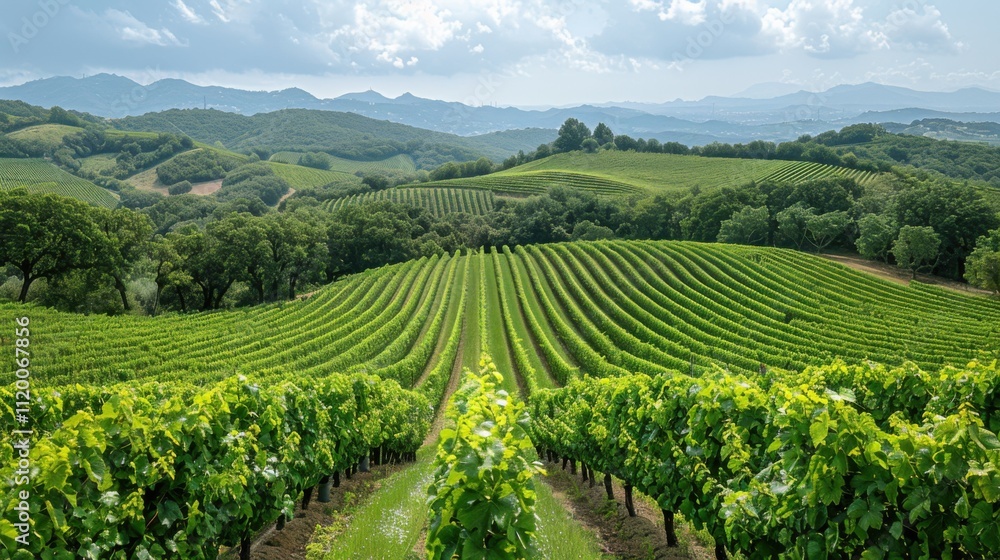 Serene Vineyard on Rolling Hills Under Soft Midday Light Serene Vineyard on Rolling Hills Under Soft Midday Light