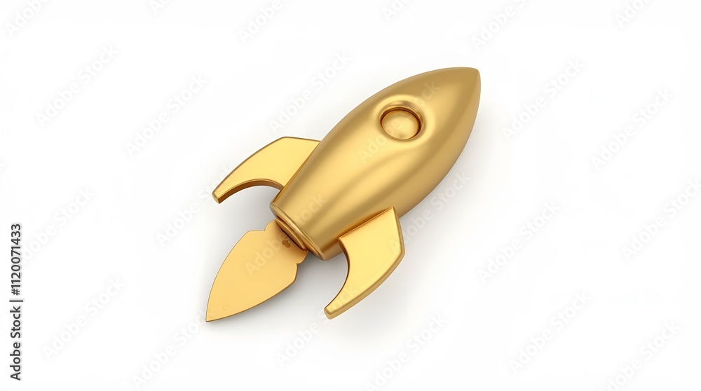 Golden Rocket Ship - 3D Gold Rocket, Isolated on White Background, PNG Golden Rocket Ship - 3D Gold Rocket, Isolated on White Background, PNG