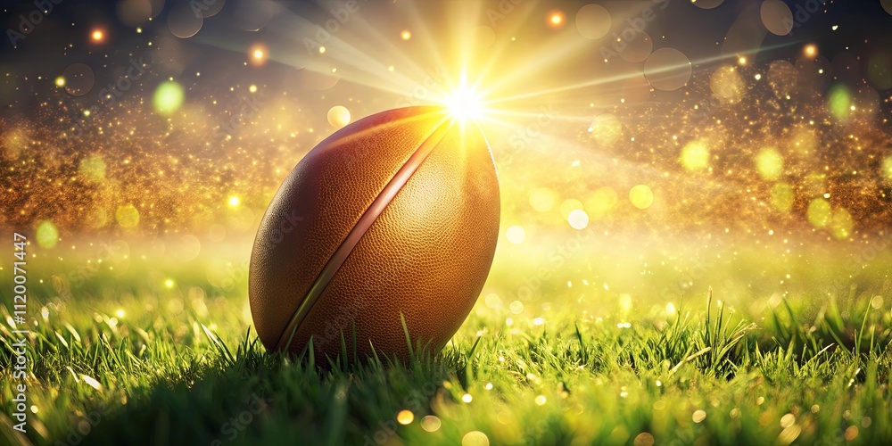 Glowing Rugby Ball in a Bright Field at Dusk Glowing Rugby Ball in a Bright Field at Dusk