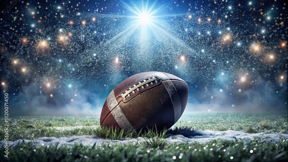 Dramatic Football on Grass Under Starry Night Sky Dramatic Football on Grass Under Starry Night Sky