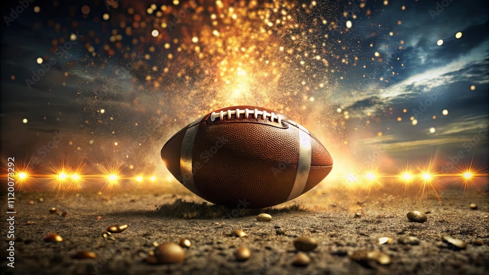 Dramatic Football with Sparks and Lights at Sunset Dramatic Football with Sparks and Lights at Sunset