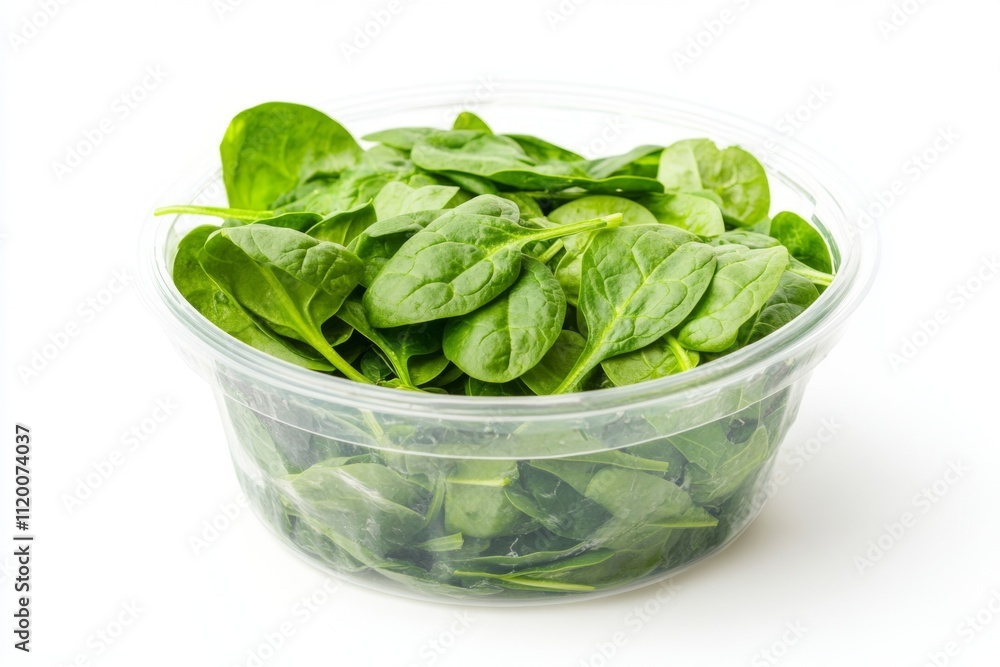 Fresh spinach leaves in transparent plastic bowl isolated on white. Green breakfast meal. Plate of greenery. Clean eating, dieting, vegan food. Healthy diet project. Organic Baby Spinach. Leaf salad Fresh spinach leaves in transparent plastic bowl isolated on white. Green breakfast meal. Plate of greenery. Clean eating, dieting, vegan food. Healthy diet project. Organic Baby Spinach. Leaf salad