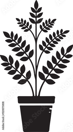 Black silhouette of a potted plant