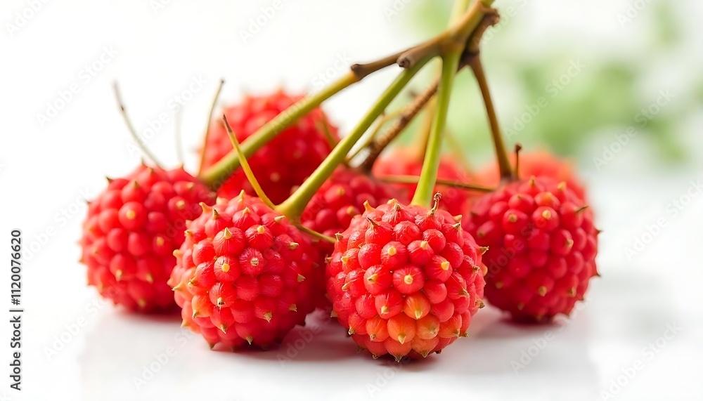 Red bramble berries on a white background, close up Red bramble berries on a white background, close up