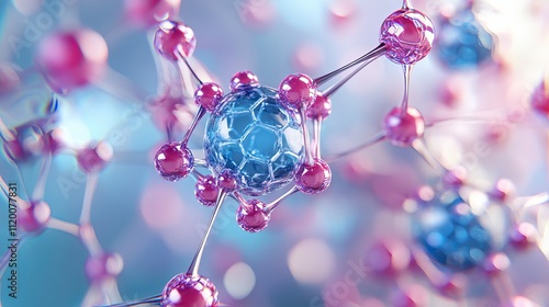 3d rendering of molecular structure, abstract atom or molecule in science concept photo