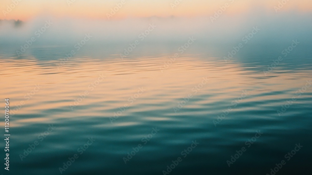 Obraz premium A serene water scene at sunset, with mist rising and soft colors reflecting on the surface.