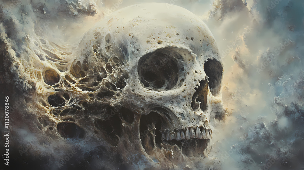 Cosmic skull: a surreal encounter with the afterlife. Oblivion. Illustration Cosmic skull: a surreal encounter with the afterlife. Oblivion. Illustration