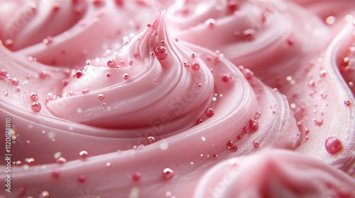 Close-up of pink frosting with sprinkles.