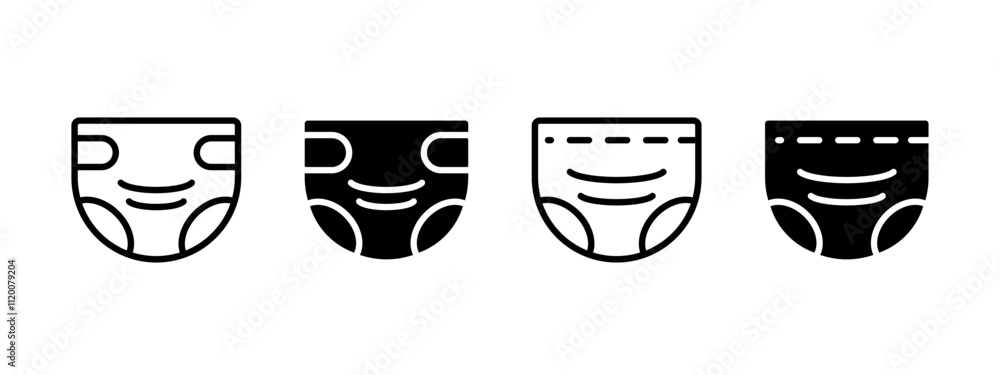 Baby diaper icon. Nappy symbol. Children hygiene stuff pictogram. Toddler diaper vector illustration. Baby pants sign. Disposable diaper concept. Baby diaper icon. Nappy symbol. Children hygiene stuff pictogram. Toddler diaper vector illustration. Baby pants sign. Disposable diaper concept.