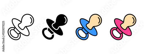 Baby pacifier icon. Dummy symbol. Baby pacifier boy and girl vector illustration. Gender party sign. Newborn or infant nipple pictogram. Colorful pink and blue baby pacifier icon set.