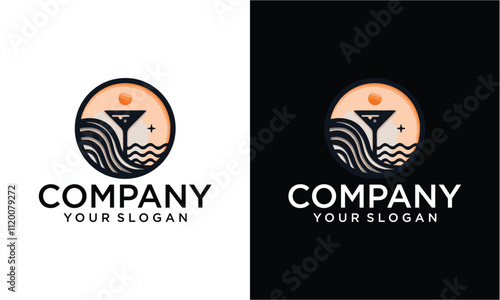 Creative wine glass with wave logo
