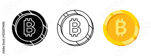 Bitcoin icon. Crypto currency symbol. Bitcoin golden 3D coin vector illustration. Bitcoin crypto stock exchange sign. Digital crypto currency cartoon pictogram. Virtual banking concept.